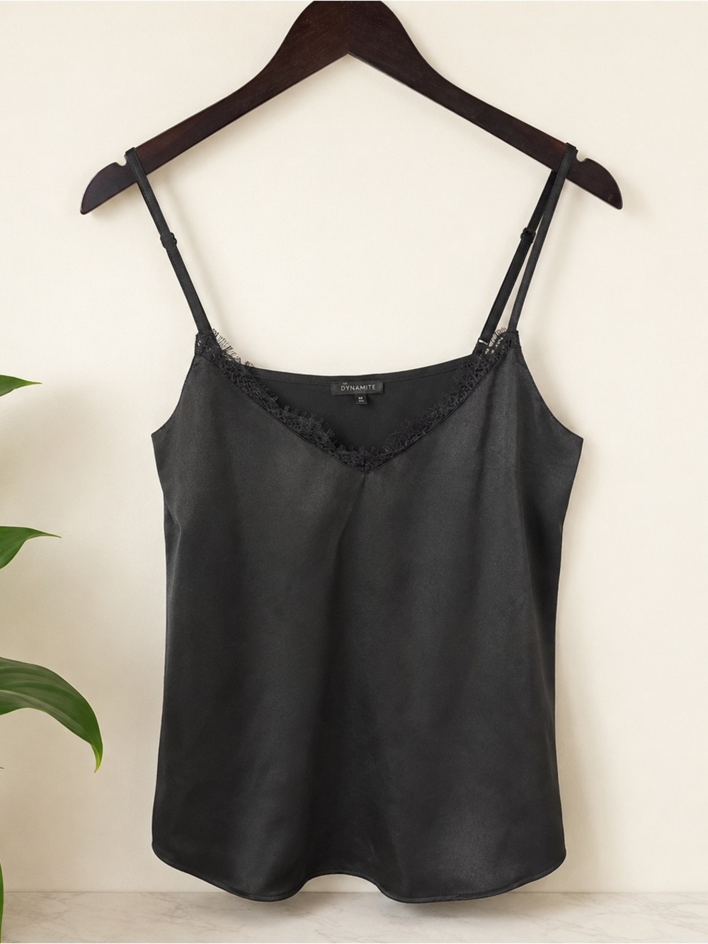 Express Black Satin Lace-Trim Camisole